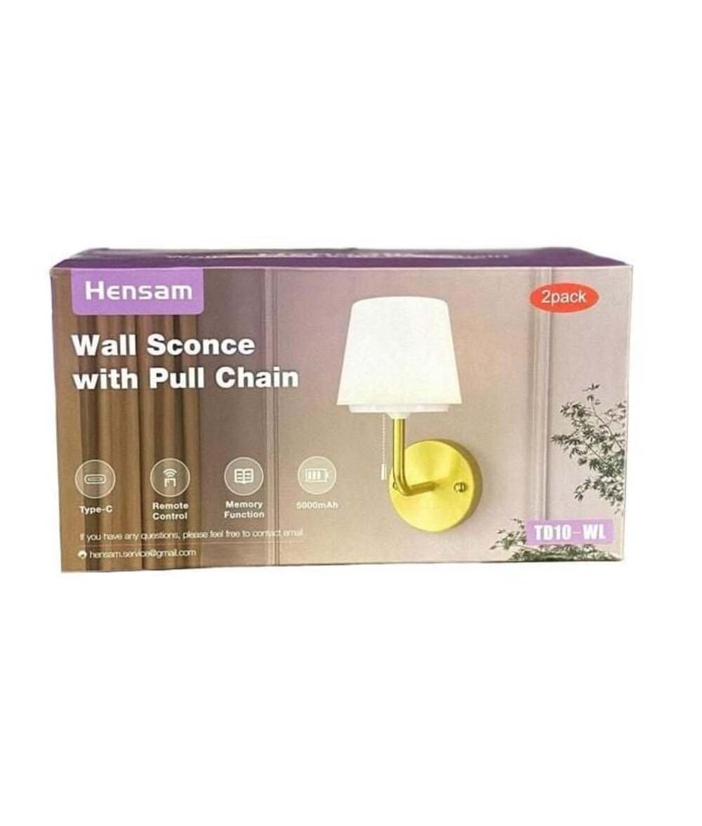 Hensam Wall Sconce with Pull Chain 2-Pack, Wireless Wall Light w/Remote